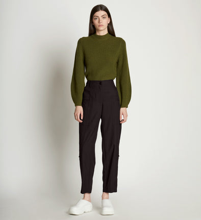 Front full length image of model wearing Drapey Suiting Pocket Pants in BLACK