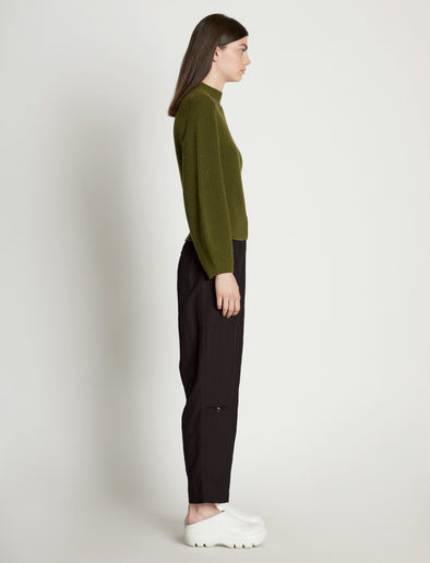 Side full length image of model wearing Drapey Suiting Pocket Pants in BLACK