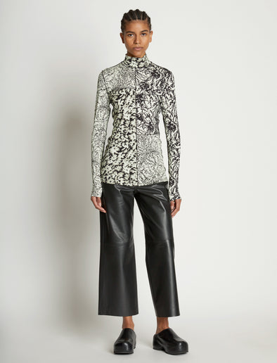 Front full length image of model wearing Mixed Floral Jersey Top in PEARL/BLACK