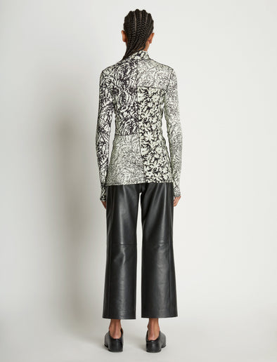 Back full length image of model wearing Mixed Floral Jersey Top in PEARL/BLACK