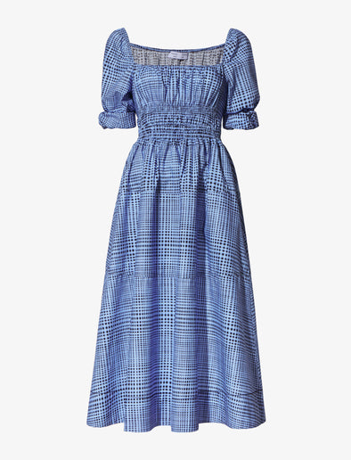 Still Life image of Grid Poplin Square Neck Dress in PERIWINKLE/BLACK