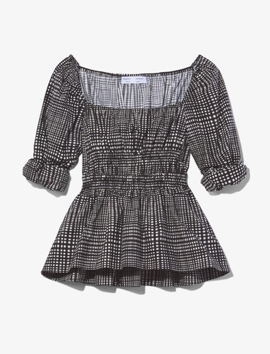 Still Life image of Grid Poplin Square Neck Top in CREAM/BLACK