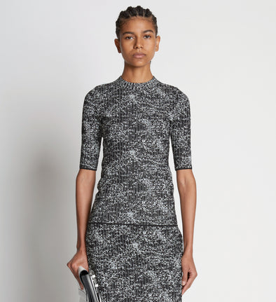 Front cropped image of model wearing Speckle Knit Sweater in PEARL/BLACK