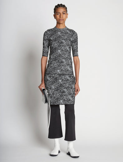 Front full length image of model wearing Speckle Knit Sweater in PEARL/BLACK