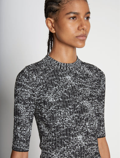 Detail image of model wearing Speckle Knit Sweater in PEARL/BLACK