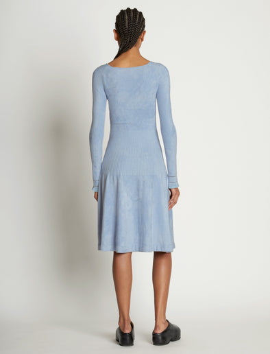 Back full length image of model wearing Scoop Neck Chenille Dress in PERIWINKLE