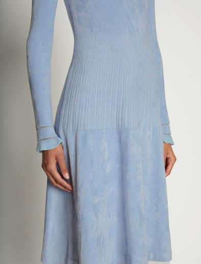 Detail image of model wearing Scoop Neck Chenille Dress in PERIWINKLE