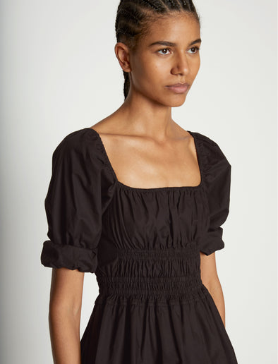 Detail image of model wearing Square Neck Poplin Top in BLACK