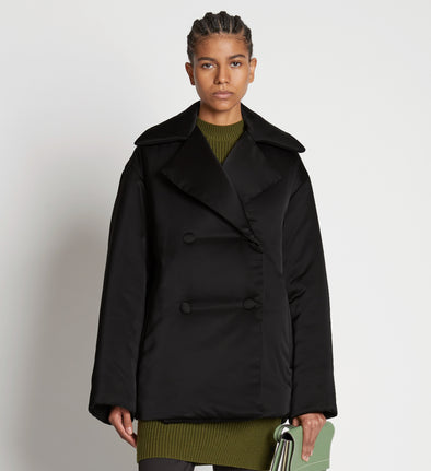 Front cropped image of model wearing Satin Jacket in BLACK