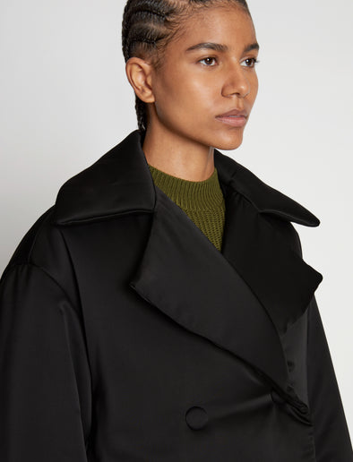 Detail image of model wearing Satin Jacket in BLACK