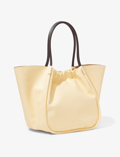 3/4 image of XL Ruched Tote in PALE YELLOW