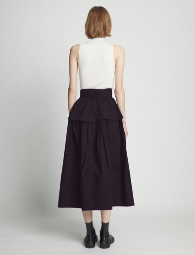 Back full length image of model wearing Poplin Belted Skirt in BLACK
