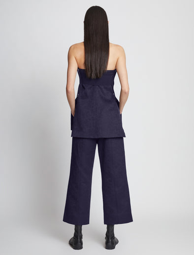 Back full length image of model wearing Cotton Wool Jacquard Bustier in MIDNIGHT