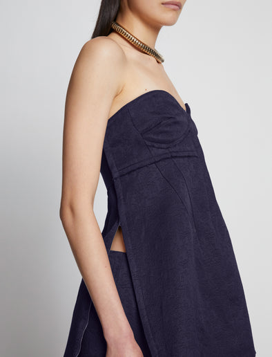 Detail image of model wearing Cotton Wool Jacquard Bustier in MIDNIGHT