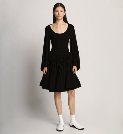 Front full length image of model wearing Viscose Crepe Jersey Dress in BLACK