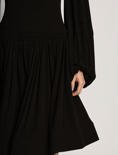 Detail image of model wearing Viscose Crepe Jersey Dress in BLACK