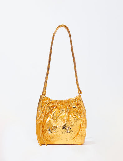 Front image of Metallic Drawstring Pouch in GOLD