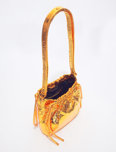 Aerial image of Metallic Drawstring Pouch in GOLD