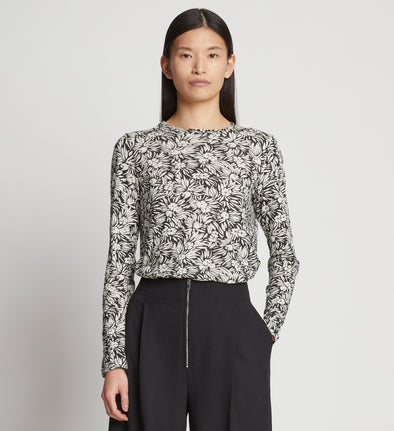 Front cropped image of model wearing Printed Floral T-Shirt in BLACK MULTI