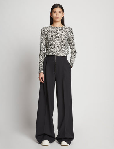 Front full length image of model wearing Printed Floral T-Shirt in BLACK MULTI