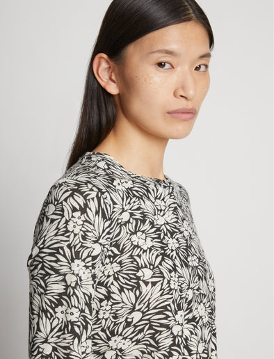 Detail image of model wearing Printed Floral T-Shirt in BLACK MULTI