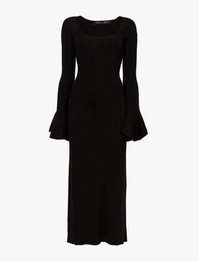 Flat image of Fluted Rib Knit Dress in black