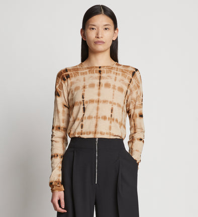 Cropped front image of model wearing Tie Dye T-Shirt in brown multi