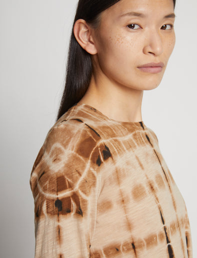 Detail image of model wearing Tie Dye T-Shirt in brown multi