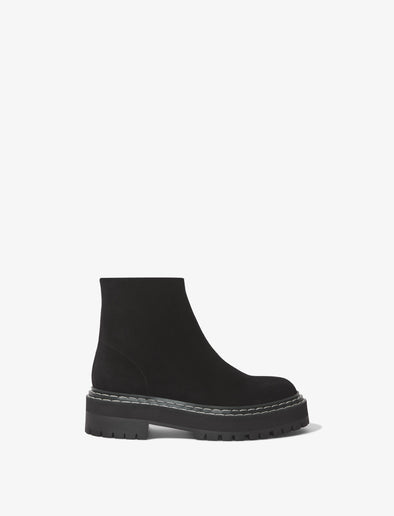 Side image of Suede Lug Sole Platform Boots in BLACK