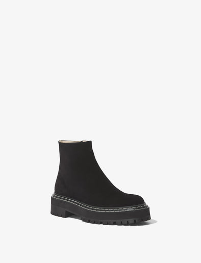 Front 3/4 image of Suede Lug Sole Platform Boots in BLACK