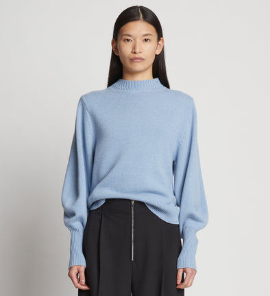 Cropped front image of Eco Cashmere Balloon Sleeve Sweater in light blue