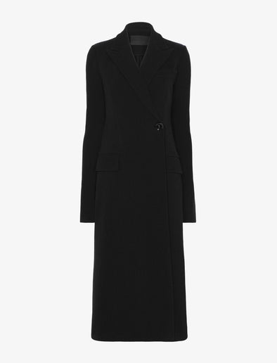 Proenza Schouler flat image of Bi-Stretch Crepe Wrap Coat in black