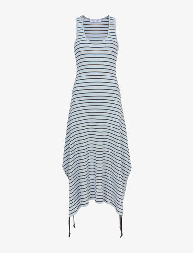 Stripe Rib Sleeveless Dress in sky blue/black