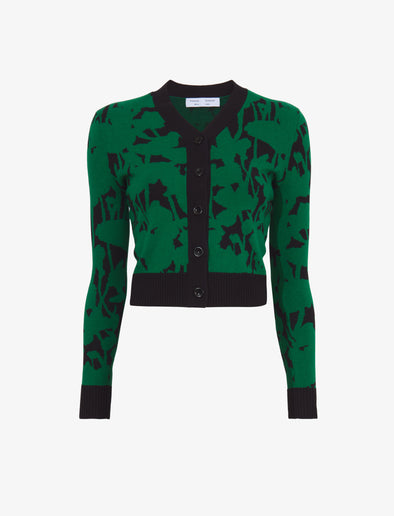 Flat image of Knit Floral Cardigan in green/black