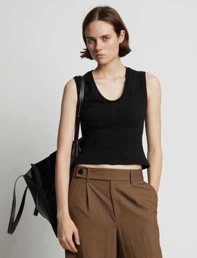 Cropped front image of model wearing Sweatshirt Tank Top in black