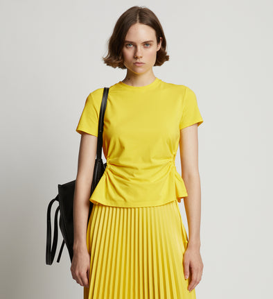 Cropped front image of model wearing Side Slit T-Shirt in sun