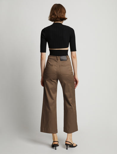 Back image of model wearing Cotton Twill Culottes in coffee