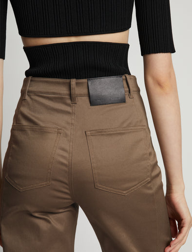 Detail image of model wearing Cotton Twill Culottes in coffee