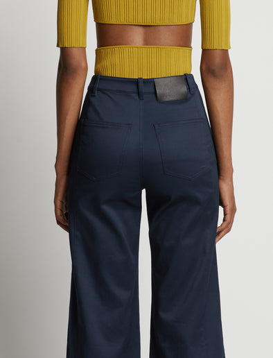Detail image of model wearing Cotton Twill Culottes in navy