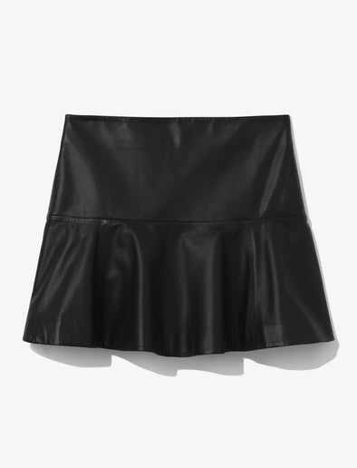 Flat image of Leather Ruffle Mini Skirt in black