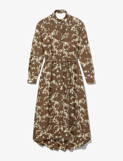 Flat image of Printed Long Sleeve Shirt Dress in buttercream/coffee