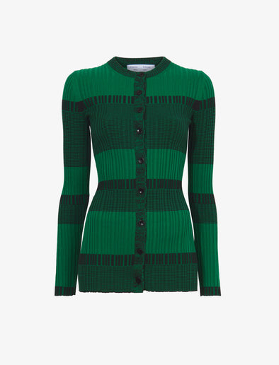 Flat image of Mini Stripe Cardigan in green/black