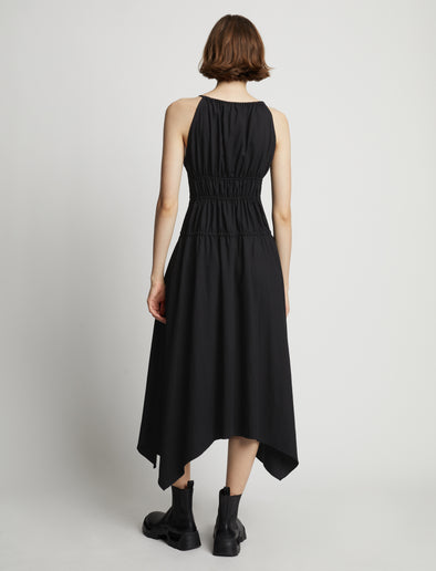 Back image of model wearing Drapey Suiting Ruched Dress in black