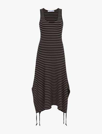 Flat image of Stripe Rib Sleeveless Dress in black/mushroom