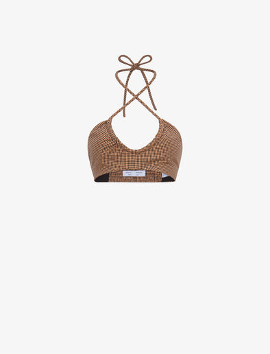 Flat image of Gingham Halter Bralette in coral/black