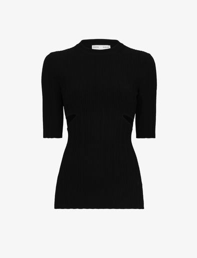 Flat image of Rib Knit Cut Out Sweater in black