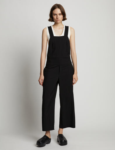 Front image of model wearing Drapey Suiting Wide Leg Jumpsuit in black