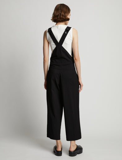 Back image of model wearing Drapey Suiting Wide Leg Jumpsuit in black