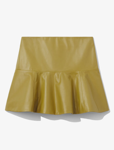 Flat image of Leather Ruffle Mini Skirt in sulphur