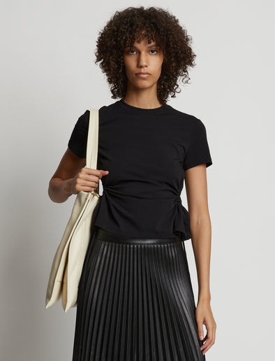 Cropped front image of model wearing Side Slit T-Shirt in black